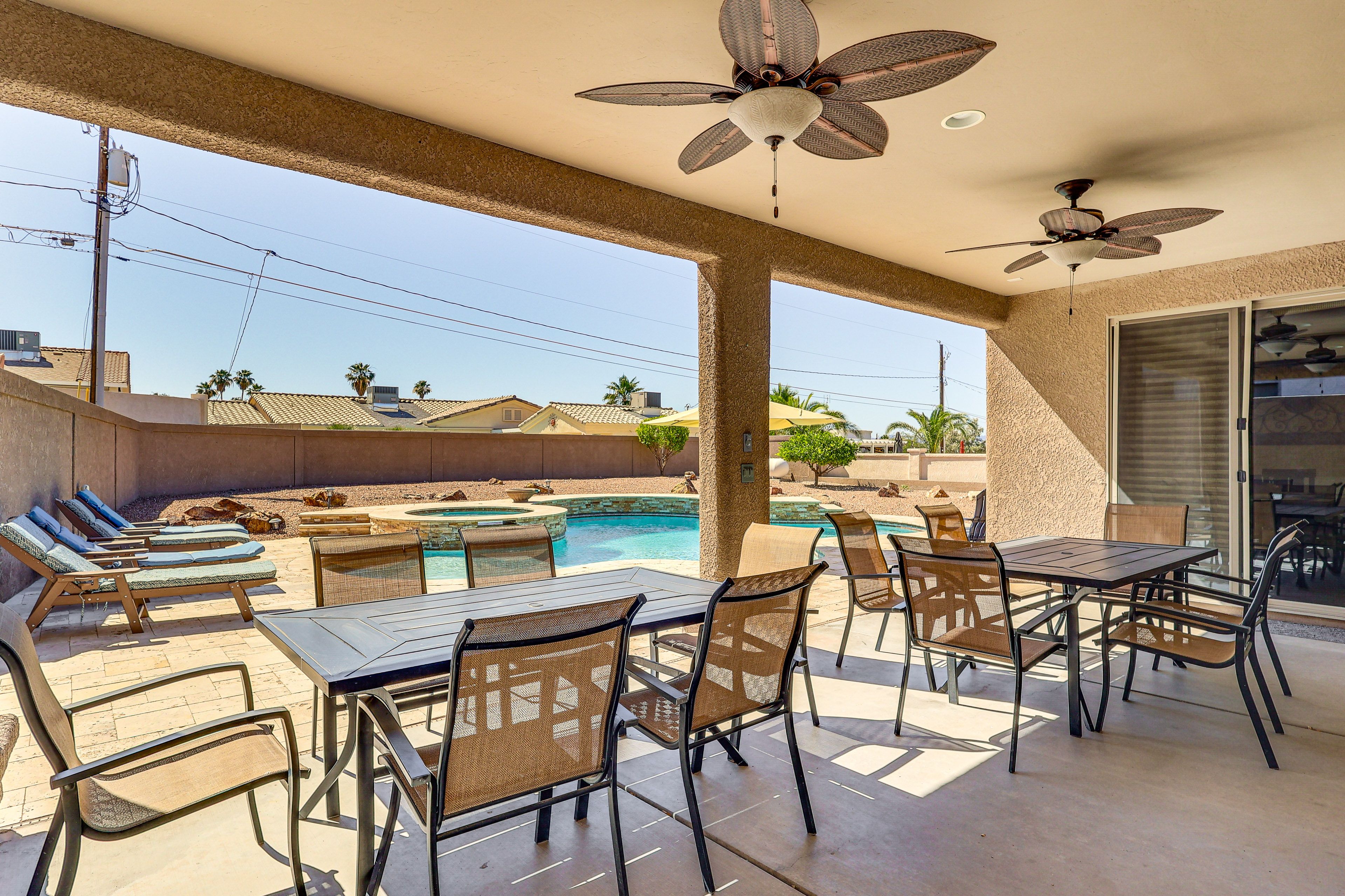 Covered Patio | Dining & Gas Grill