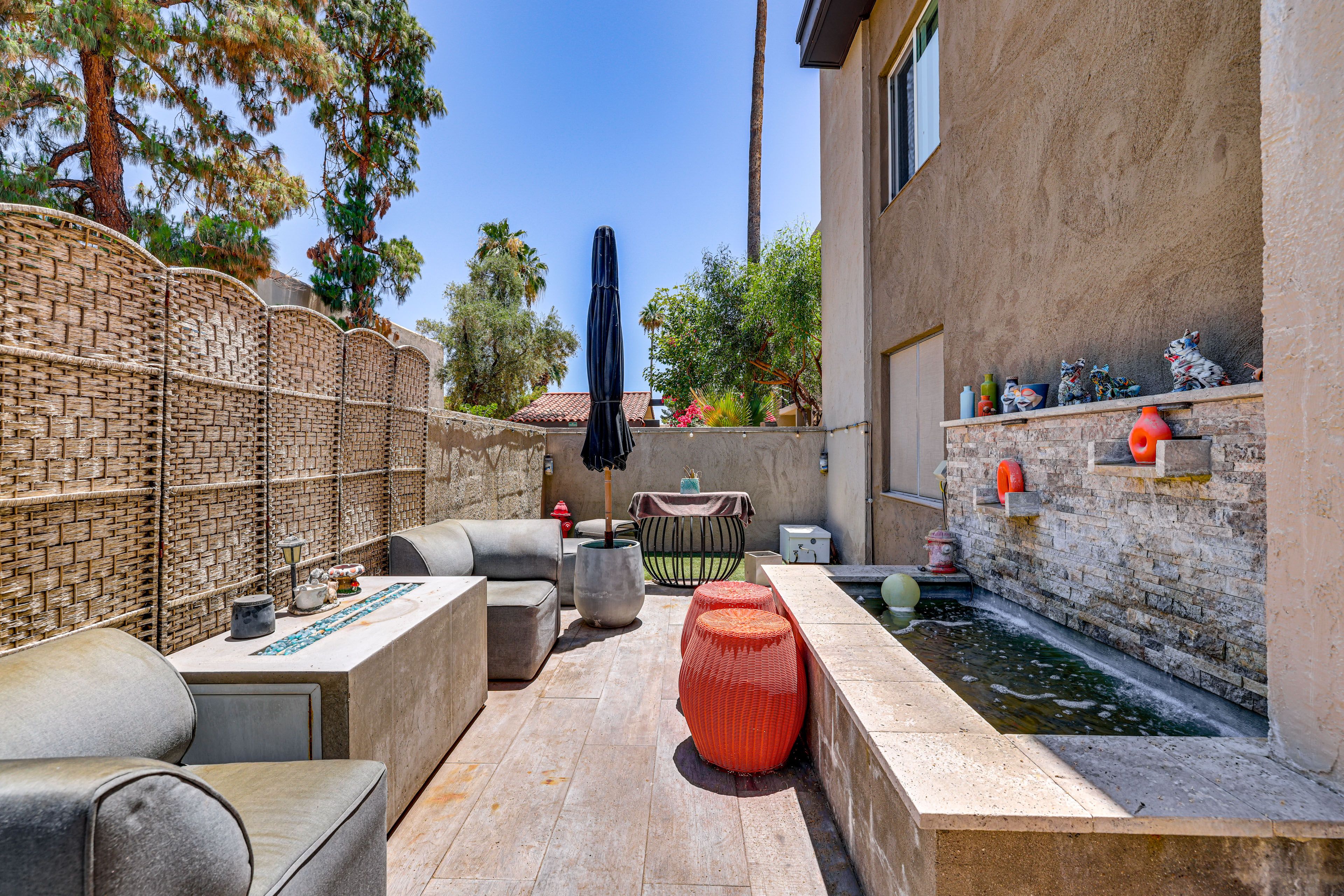 Furnished Patio | 1st-Floor Unit | Private Hot Tub