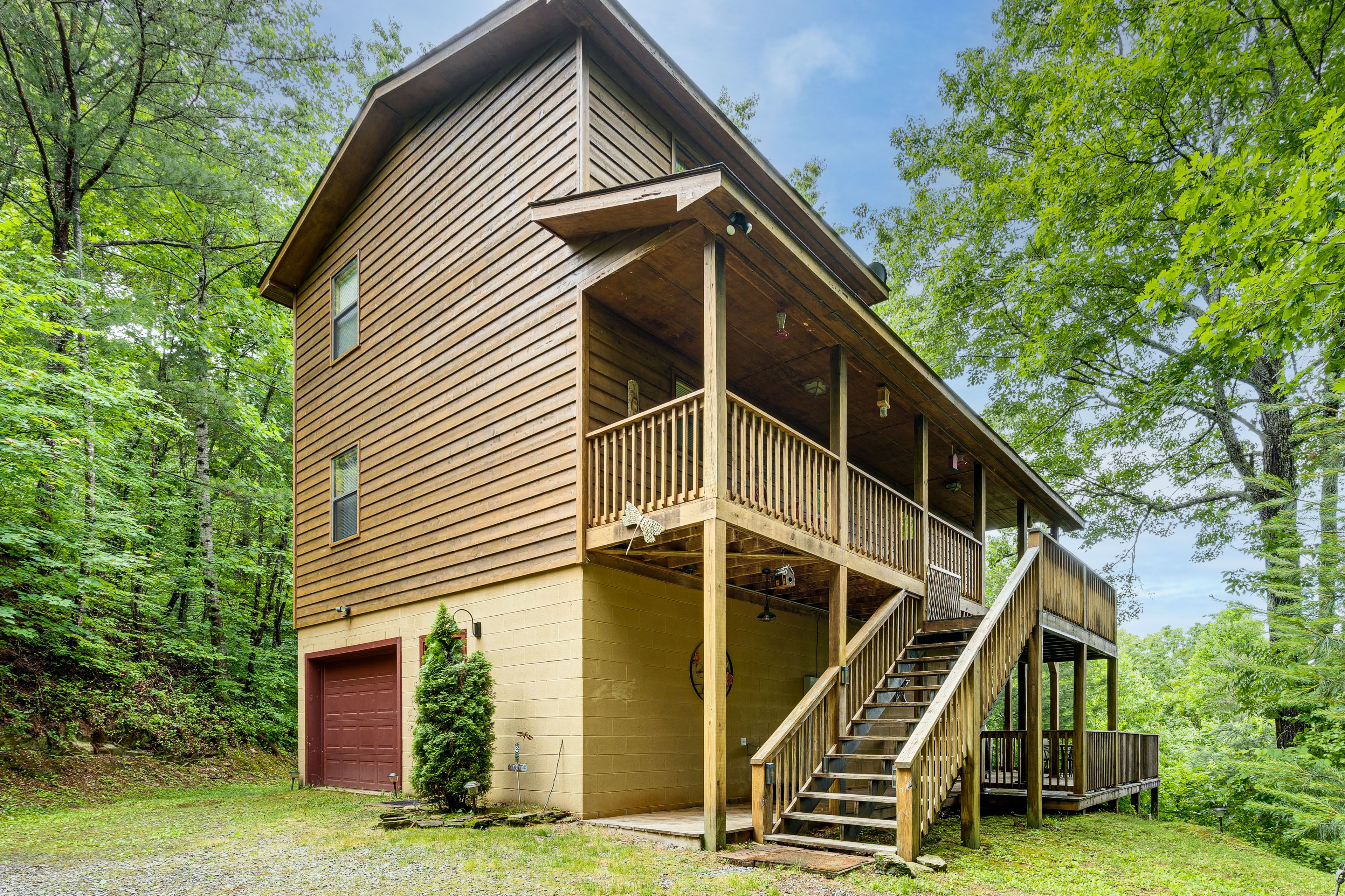 Property Exterior | 3-Story Cabin | Furnished Decks