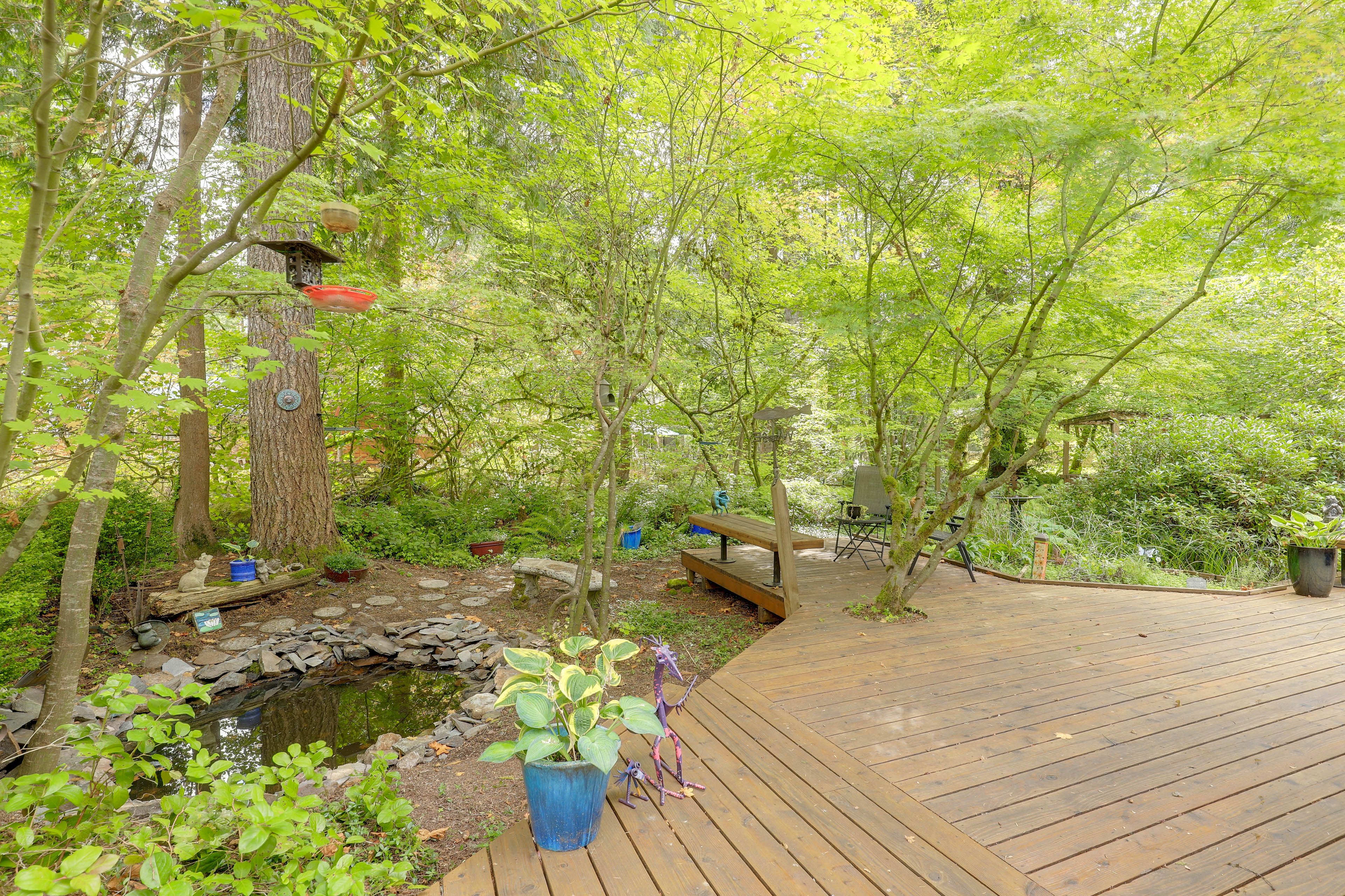 Exterior | Spacious Deck | On-Site Koi Pond | 2-Story Home