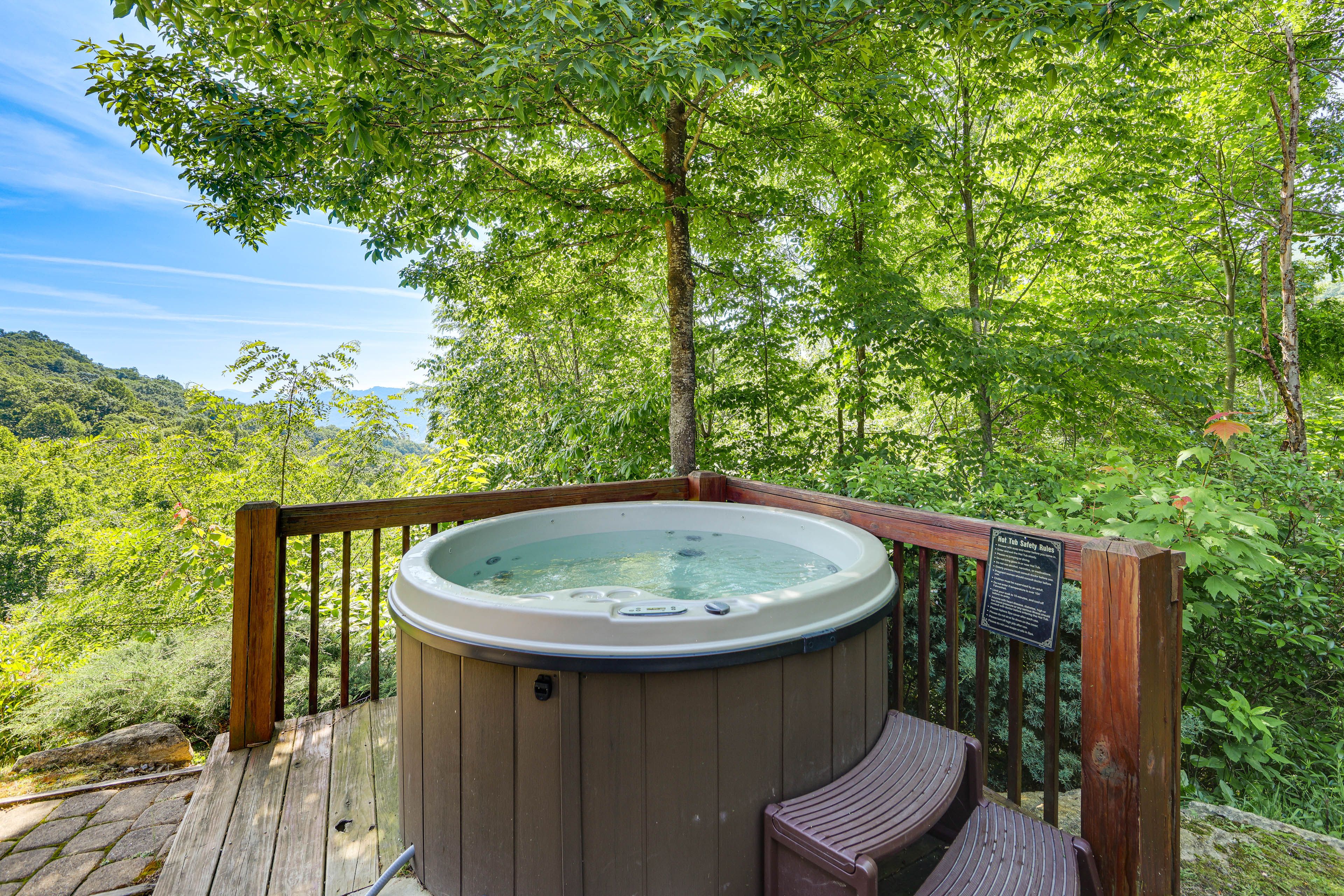 Exterior | Furnished Deck | Private Hot Tub | Mountain Views