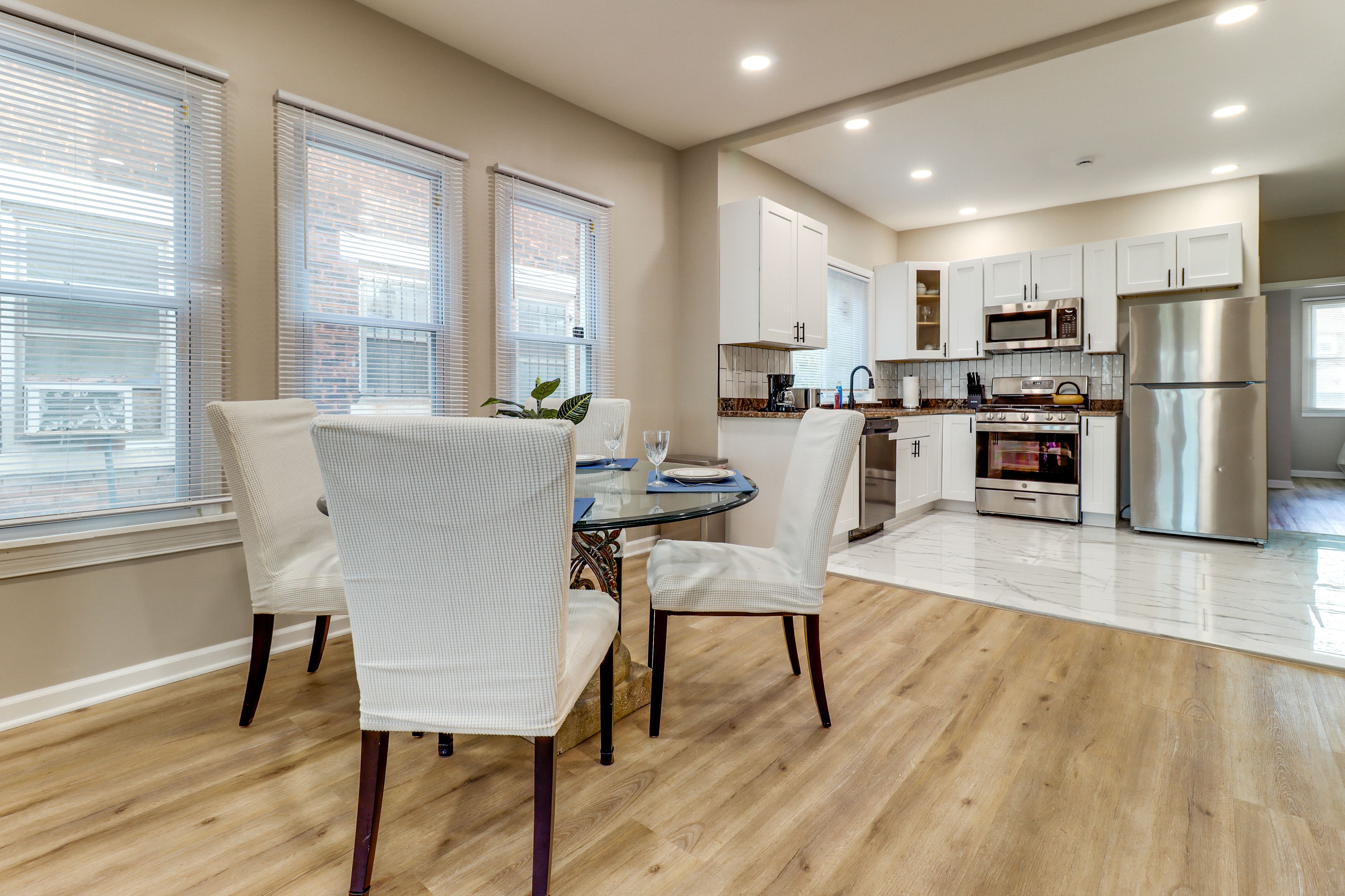 Dining & Kitchen Area | Central Heating & A/C | Free WiFi