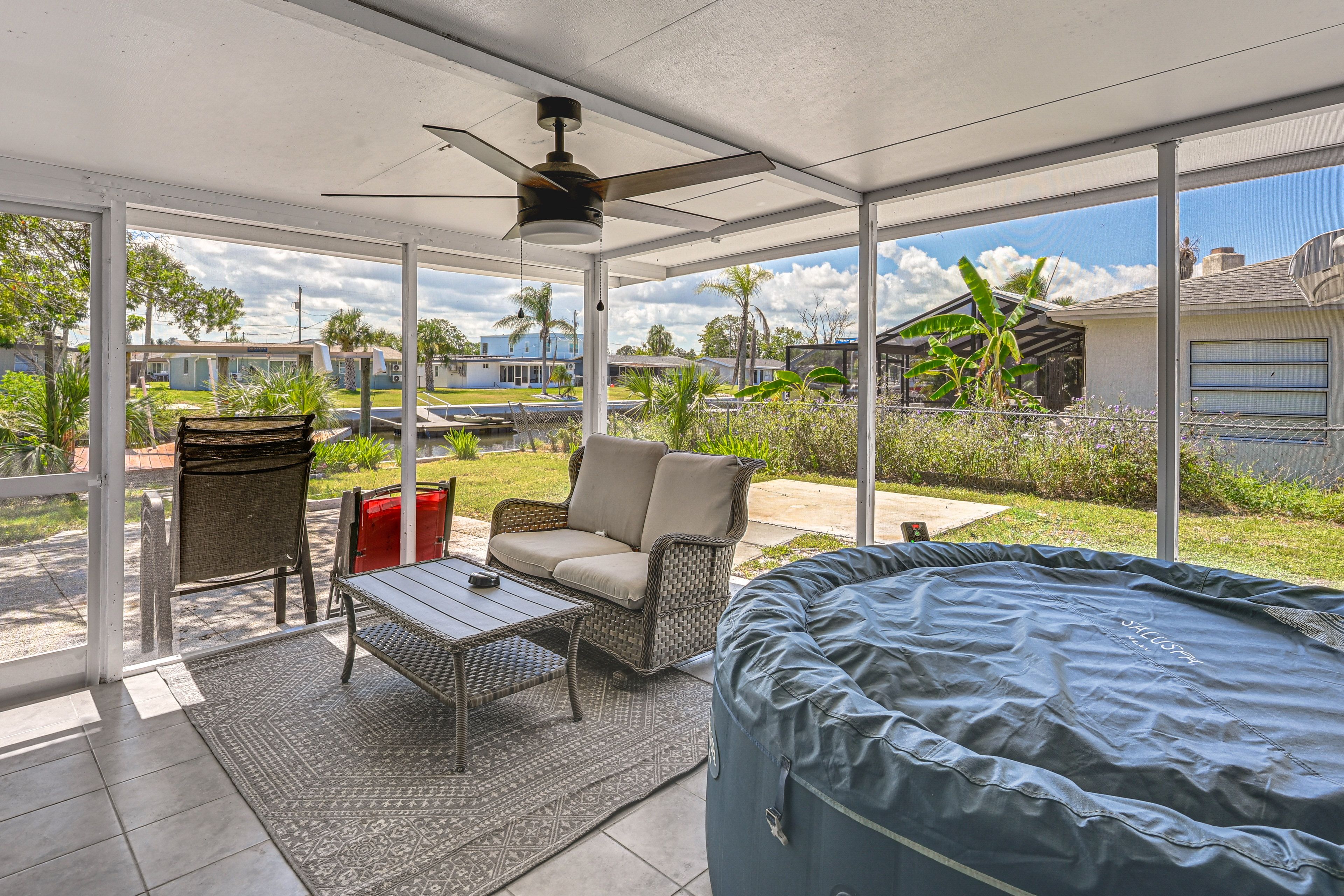 Screened Patio | Private Hot Tub | Waterfront Yard