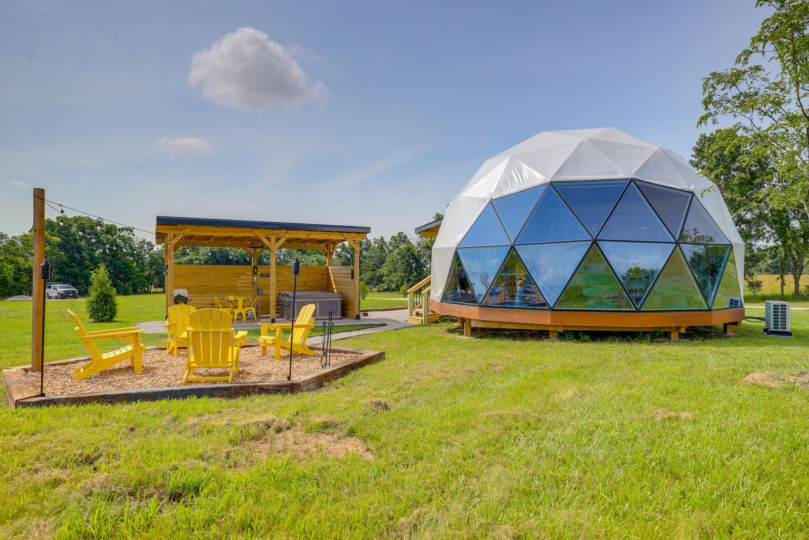 Pop Culture Camp themed geodesic glamping dome interior