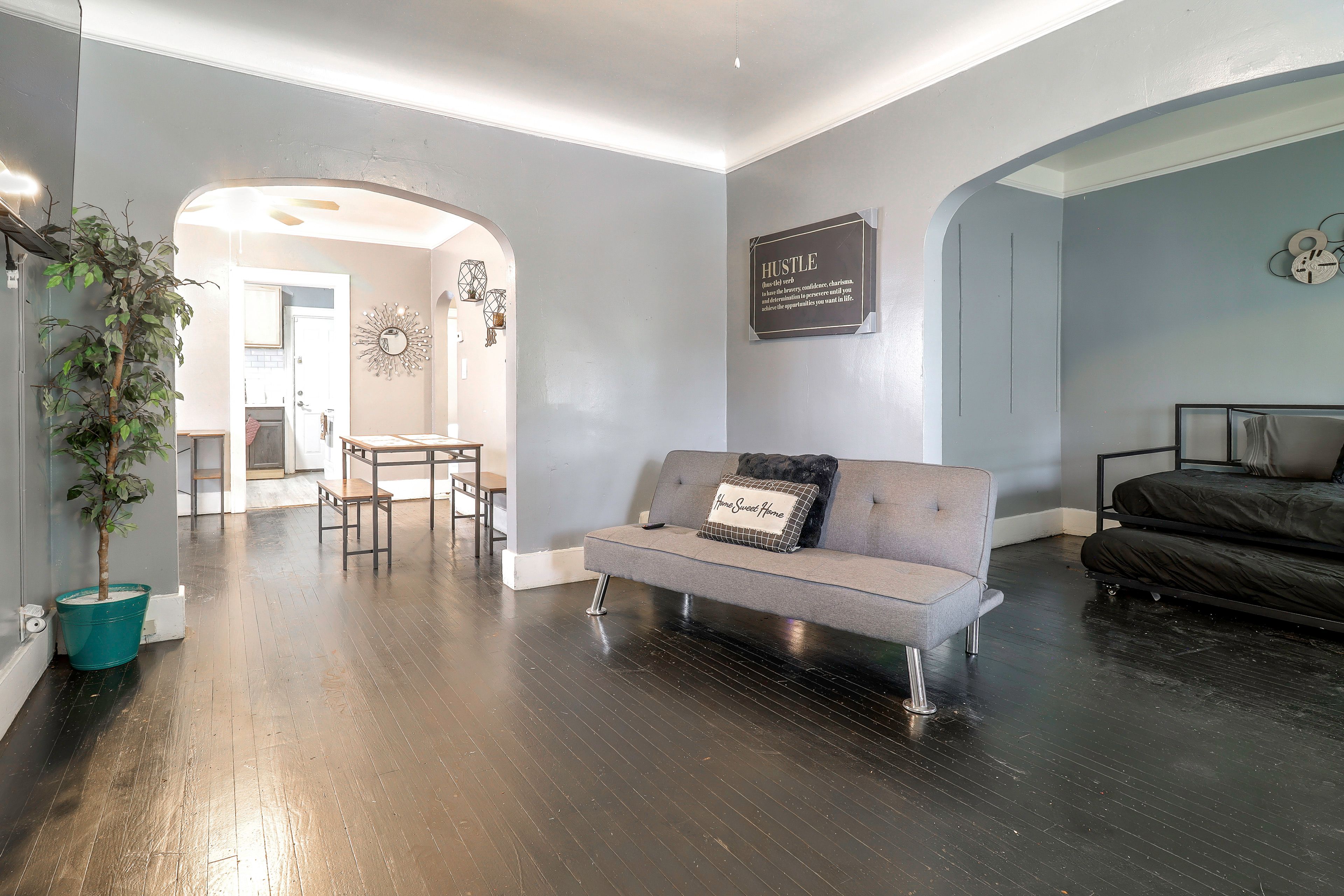 Living Room | Queen Futon | Twin Daybed w/ Twin Trundle | Smart TV