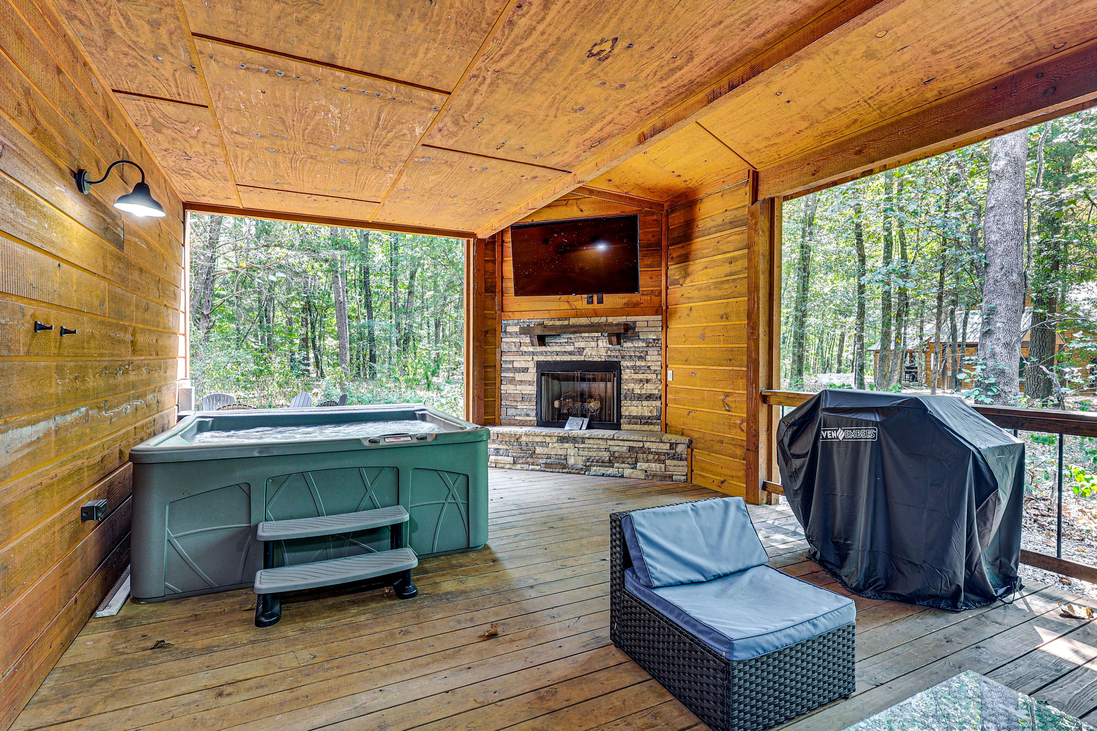 Covered Deck | Private Hot Tub | Outdoor Fireplace & TV
