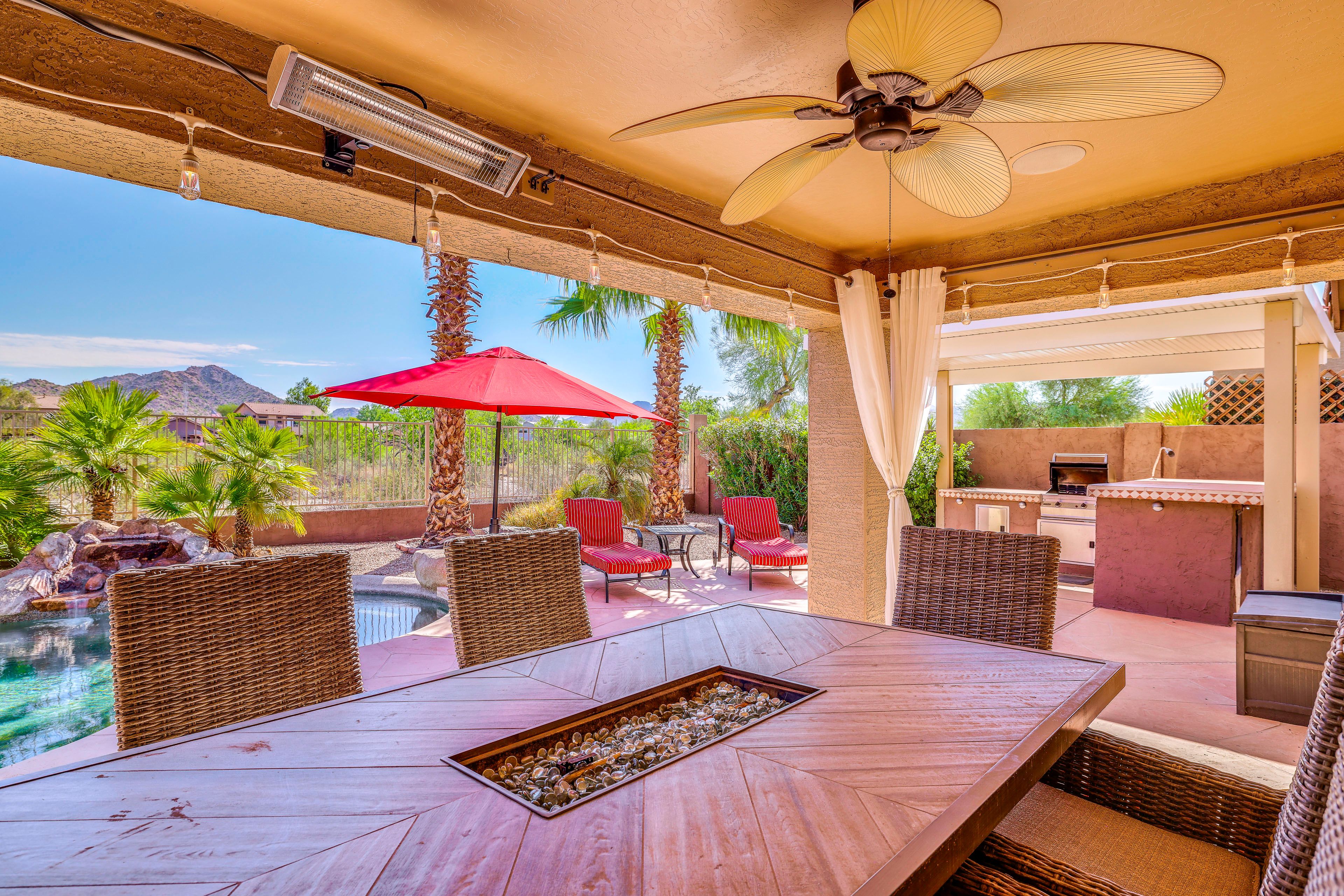 Furnished Patio | Fire Pit Table | Built-In Grill | Outdoor Dining