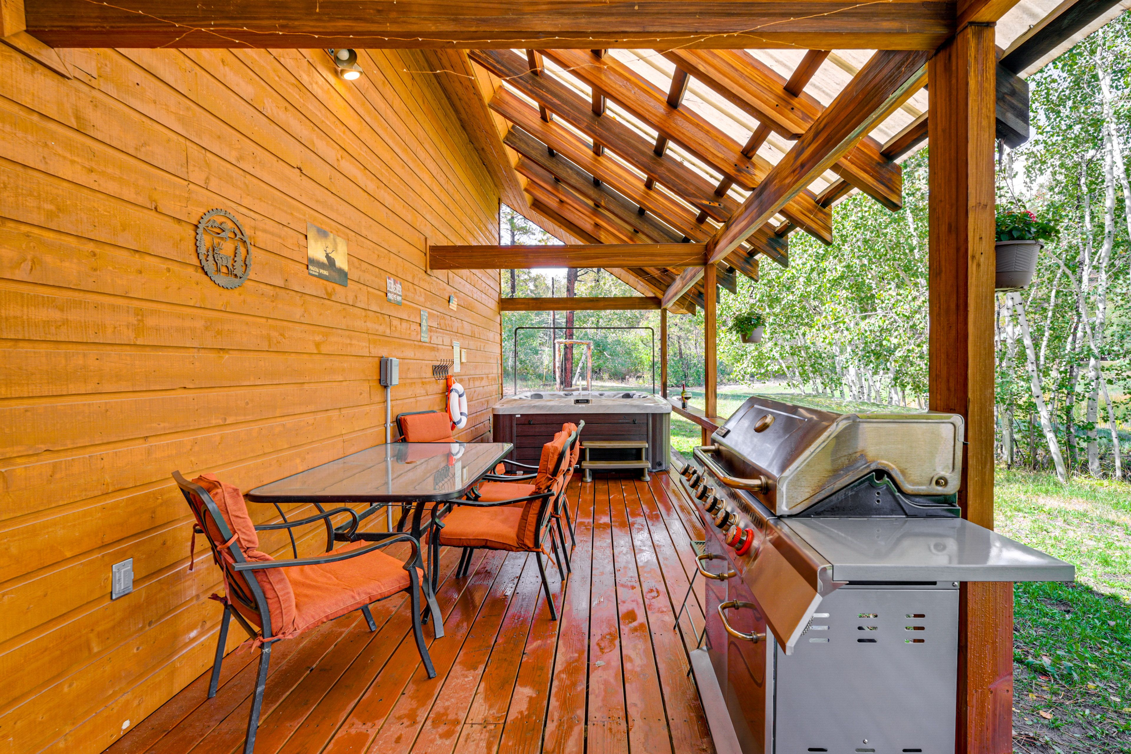 Covered Deck | Private Hot Tub | Outdoor Dining