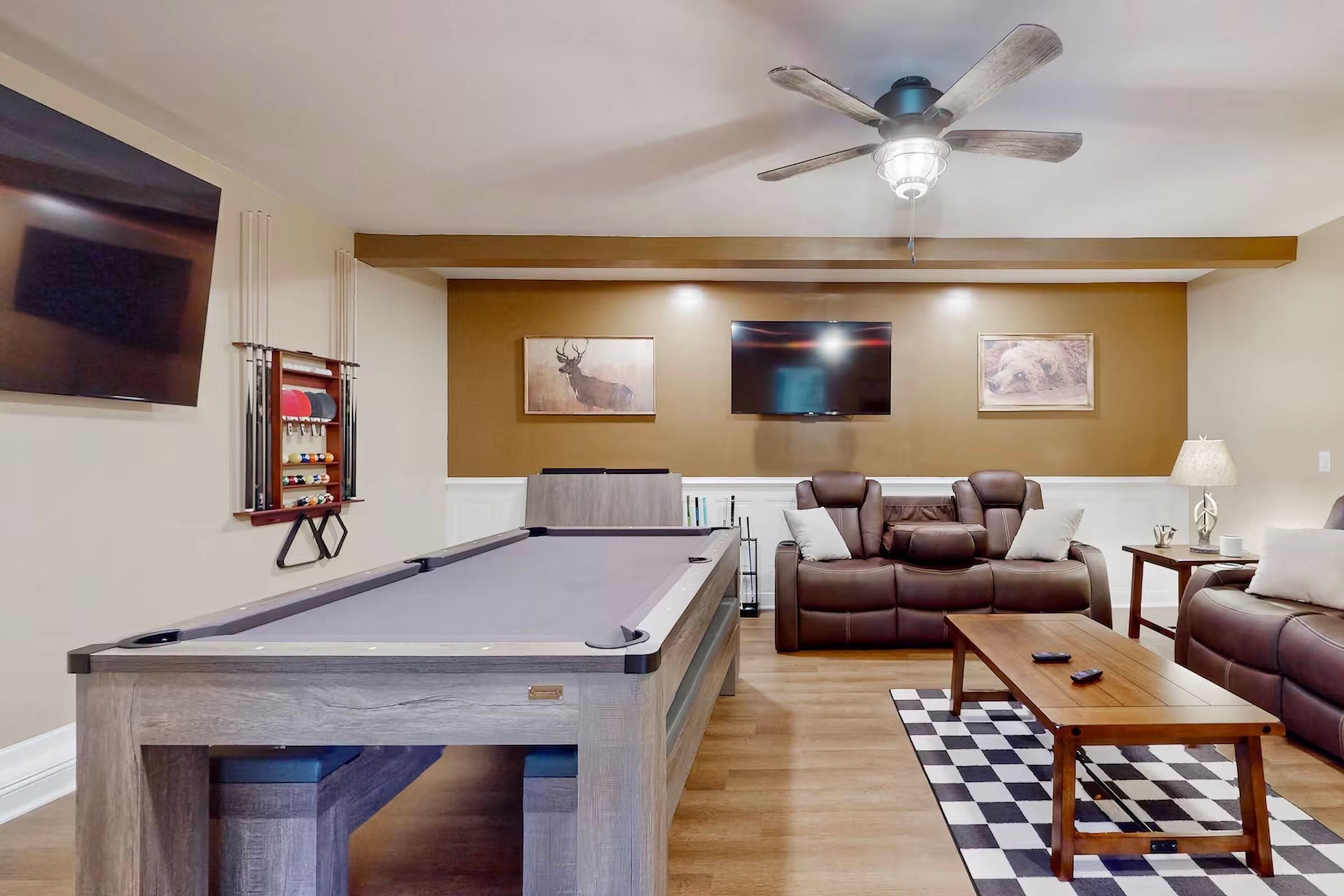 Game Room | Convertible Ping-Pong/Pool Table | Smart TVs