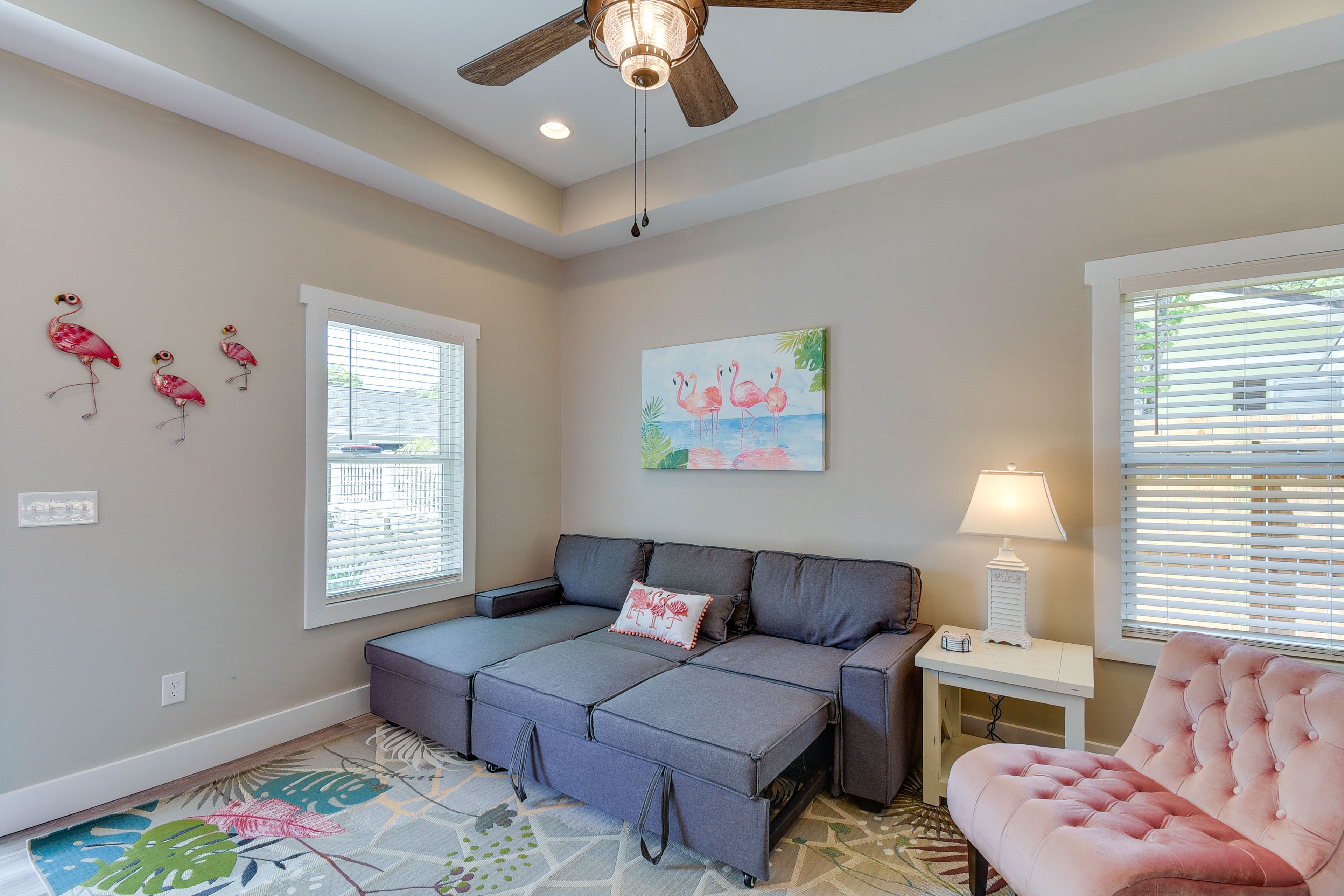 Unit A | Living Room | Full Sleeper Sofa | Electric Fireplace